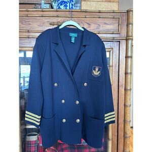 Vintage Lauren Ralph Lauren Navy Double-Breasted Knit Blazer, Size Medium